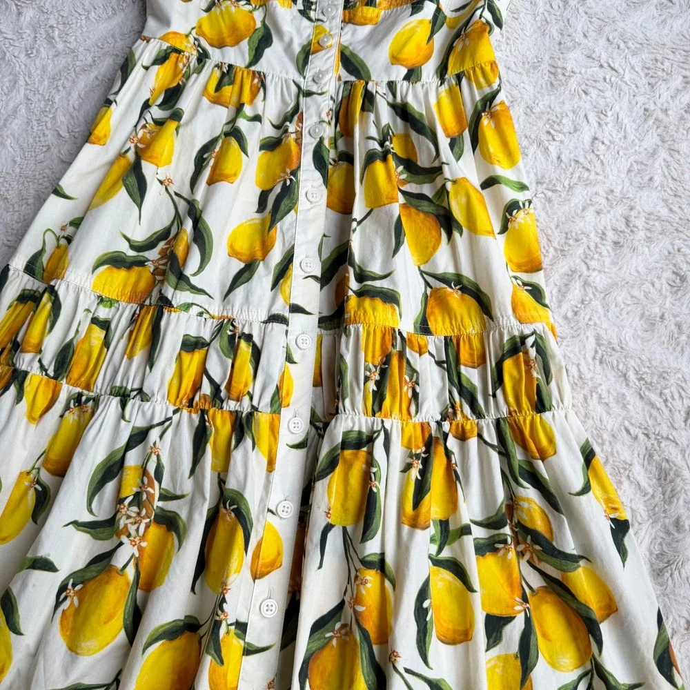 J.Crew Lemon Print Limoncello Dress Regenerative Cotton Button Midi CA663 0 - Picture 9 of 12